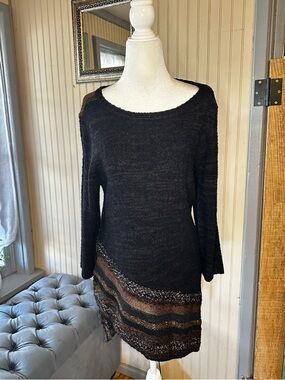 Chico’s NWT Asymmetrical Stripe Sweater Size 2 Large Black Suzanna  $119